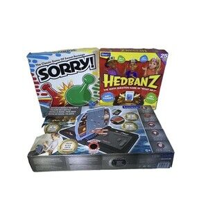 Family Game Night Lot Sorry!, Hedbanz, Lexibook Talking Sea Battle